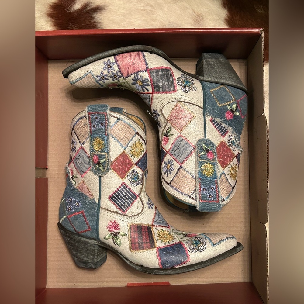 NIB Old Gringo Heirloom Yippee Ki Yay Patchwork & Leather Cowboy Boots Sz 7.5/8